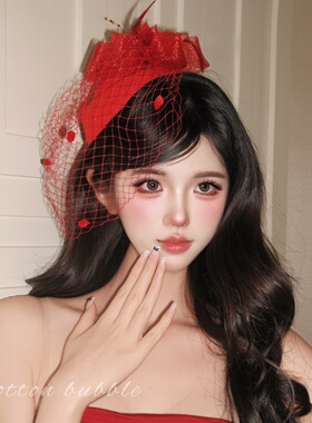 新年红色头饰新款新娘结婚头纱女