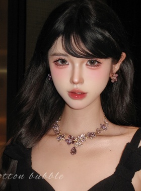 重工紫色项链耳环套装花朵水滴