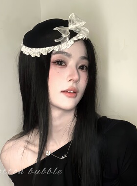 日系黑色蝴蝶结花边帽子头饰jk