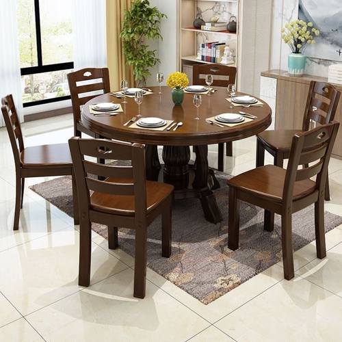 中式实木餐桌椅组合大小户型家用圆形吃饭桌子饭店12人实木大圆桌 - 图0