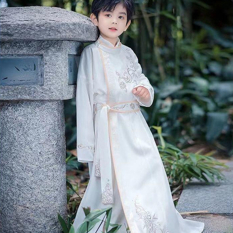 小少爷儿童汉服中国风男童古装服男孩改良唐装新款侠客风表演服白 - 图1