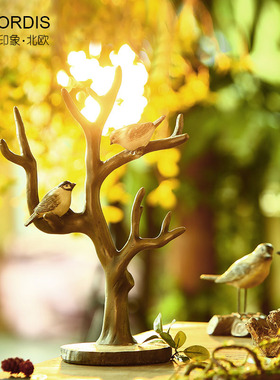 美式乡村首饰架摆件树枝小u鸟装饰品客厅电视柜卧室创意工艺品摆