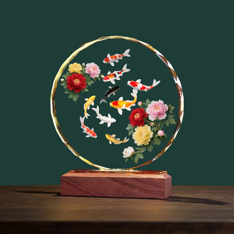 九鱼图客厅e桌面水晶摆饰九鱼聚财玄关乔迁新居送礼物家居装饰中 - 图2