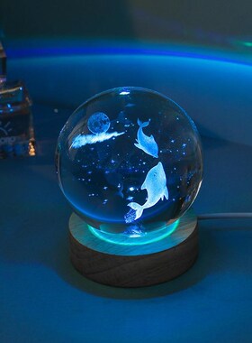 3d内雕水晶球七彩发光底座玻璃球家居装饰摆件小夜灯新年礼品