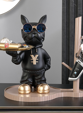 法斗犬玄关收纳摆件美式家居饰品客厅装饰门口鞋柜上放钥匙小摆设