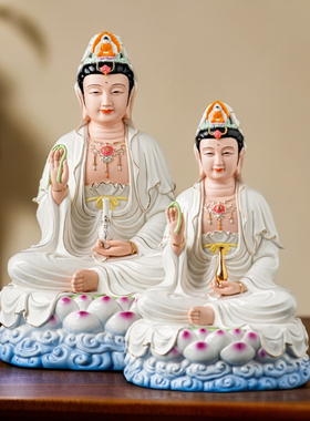 德化白瓷观音佛像家用供奉佛摆件陶瓷坐莲观世音菩萨像居家保平安