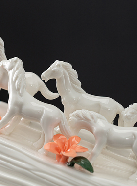 陶瓷八骏马办公室摆件