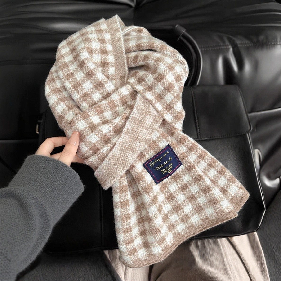 Blue British plaid imitation cashmere high-end scarf