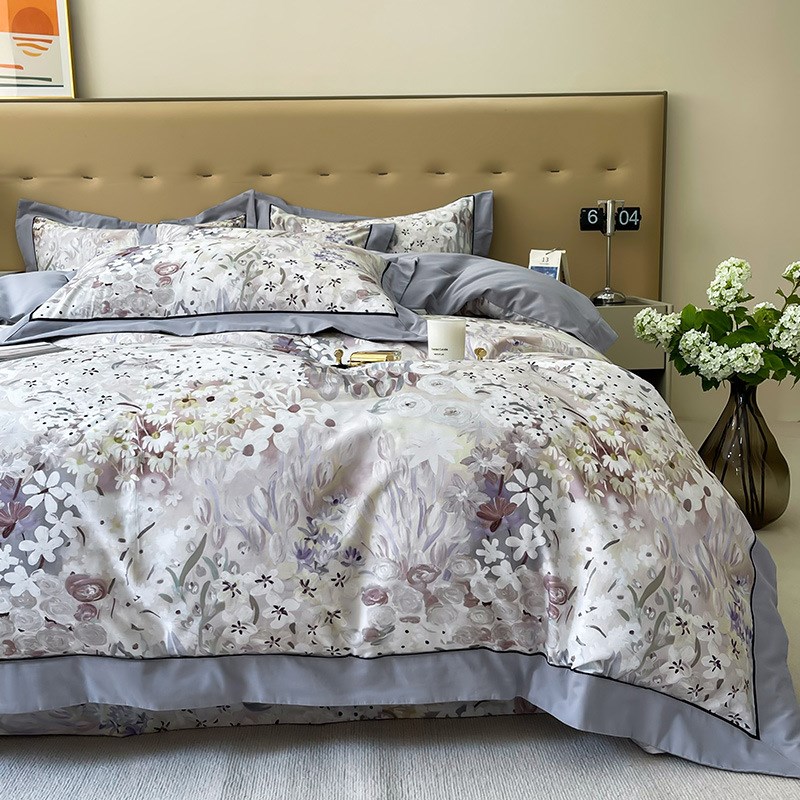 新款100支纯棉印花长绒棉四件套 田园风全棉磨毛被套床上用品 - 图2