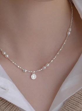 纯银珍珠碎银子项链轻奢小众设计锁骨链送老婆生日礼物