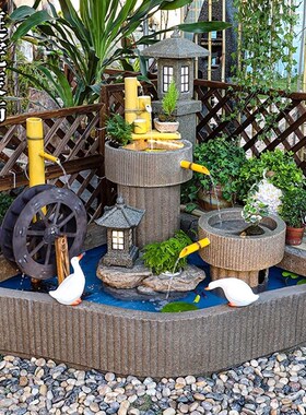 日式庭院水景h景观鱼池假山落地阳台装饰造景流水生财摆件