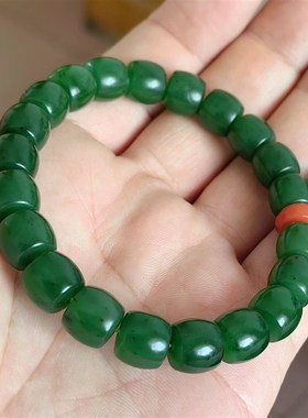 新疆和田碧玉籽料老型珠手串 老料珠子挂件礼物吊坠W