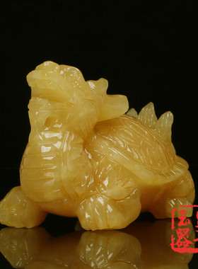 天然米黄玉龙龟摆件黄玉龙九子霸下客厅玄关招财镇宅风水家居装饰