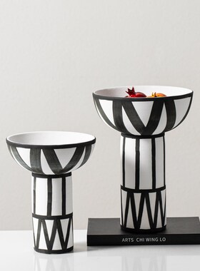 侘寂风日式黑白纹手绘陶罐客厅小众高级家居进门玄关餐边柜装饰品