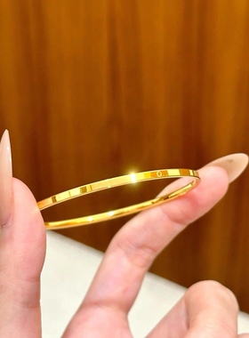 光面素圈亮面手镯女18k黄金