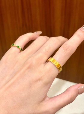 仿真黄金戒指男女款简约经典轻奢高级感4m5m一字素圈情侣对戒婚戒