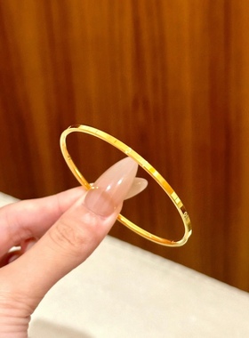 光面素圈沙金手镯女仿真黄金999叠戴极细款一字手环2025新款爆款