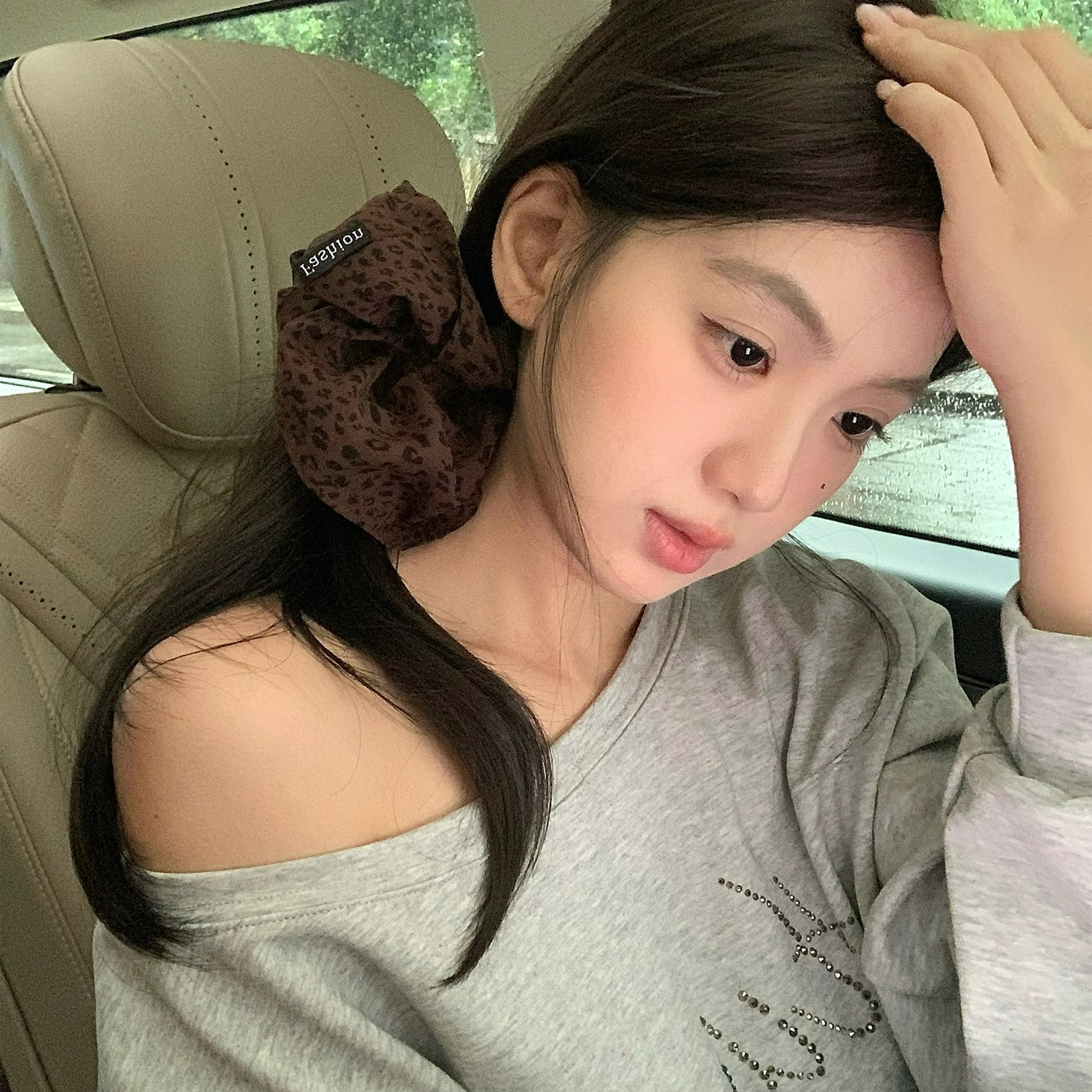 法式慵懒风豹纹大肠发圈高级感扎马尾丸子头发绳高弹力皮筋头饰 - 图3