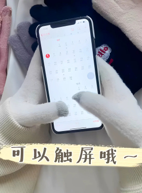 秋冬女加绒触屏五指手套