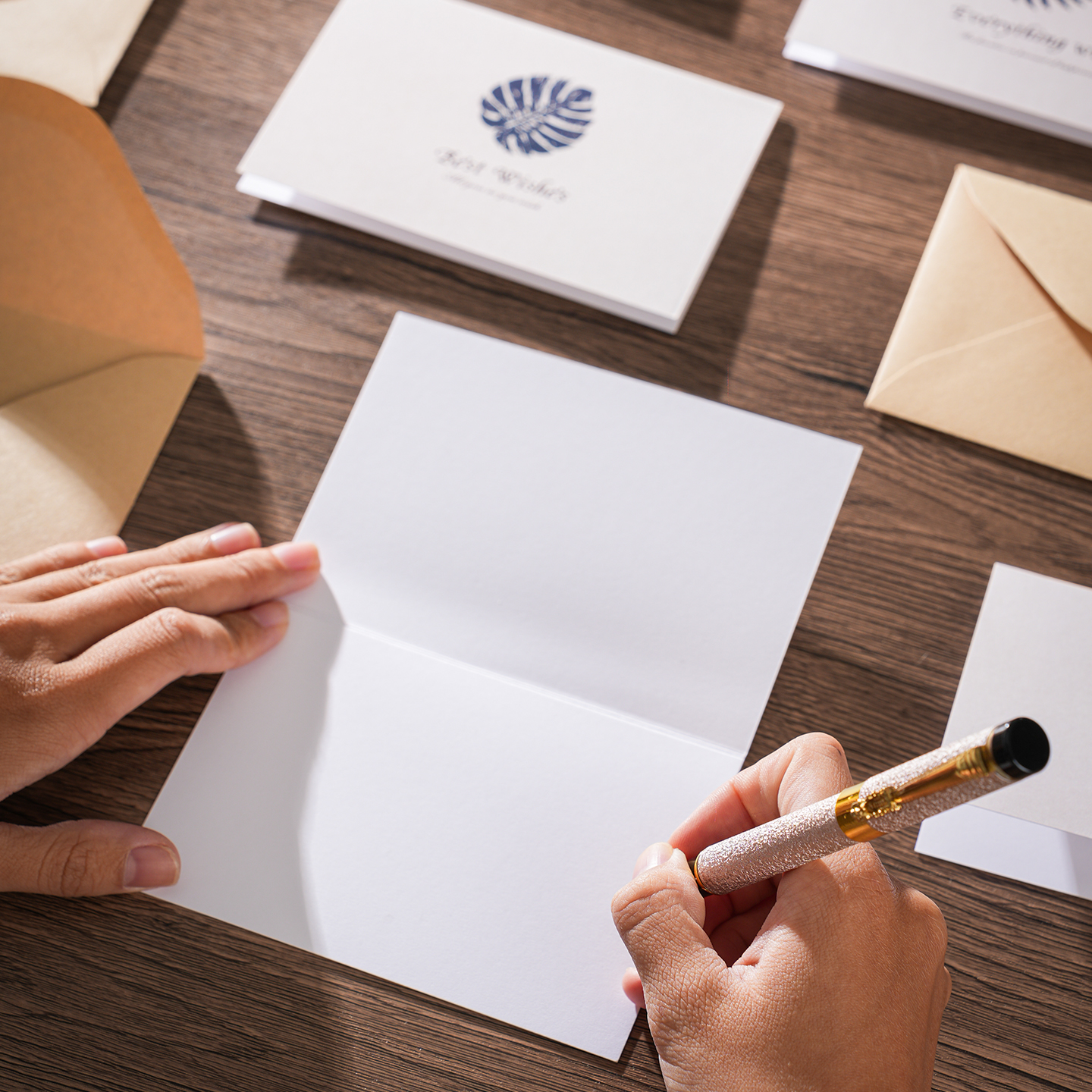 Vintage kraft paper envelope folded three-dimensional greeting card