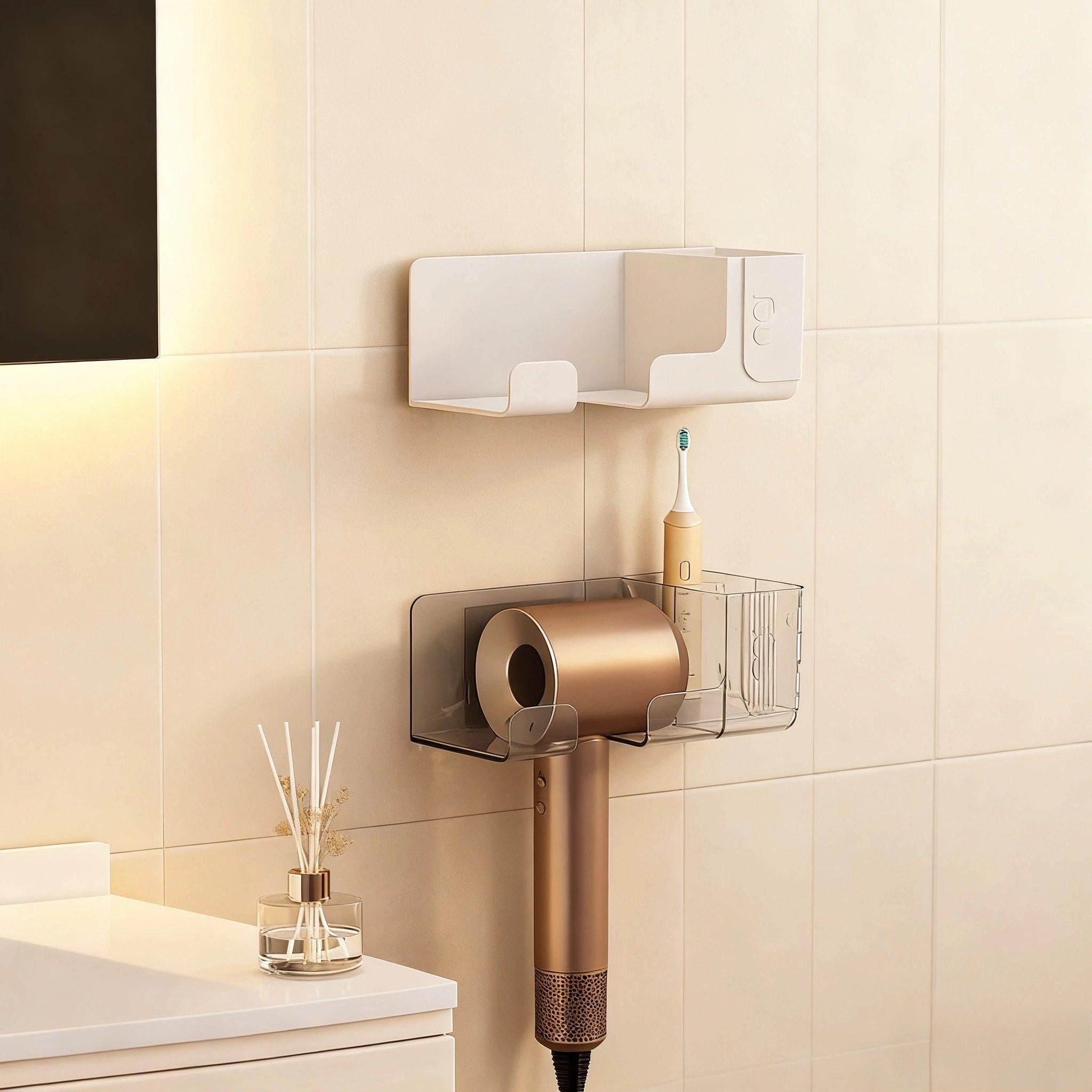 吹风机置物架免打孔卫生间洗漱吹风牙刷浴室架子洗脸巾洗脸台收纳,淘宝优惠券,粉丝福利购,淘宝优惠卷