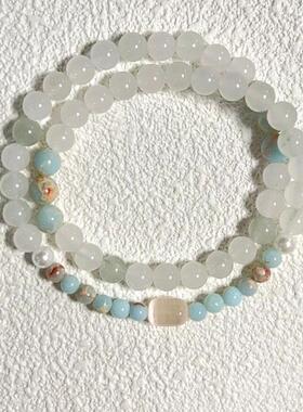 「一染为青」天山翠仿寿山石串珠手链复古日常百搭新中式双圈手串