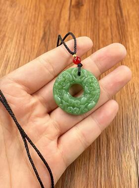 仿碧玉绿双貔貅平安扣吊坠男女简约仿黑耀石银耀石金钱貔貅挂件礼