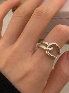 极简双层交错金属素圈戒指女小众设计感精致开口食指戒ins冷淡风