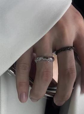 极简肌理百搭素圈情侣开口戒指小众设计暗黑不规则对戒个性食指戒