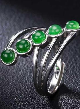 菠菜绿五颗绿珠开口轻奢不规则指环个性小众女戒指简约时尚百搭款