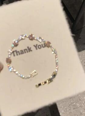 在逃公主粉色方形锆石手链女生手串闺蜜手链轻奢小众精致手绳饰品