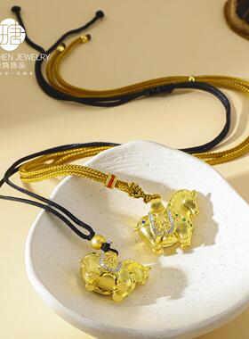 古法沙金镶钻大唐马项链马年本命年生肖新中式轻奢毛衣链饰品