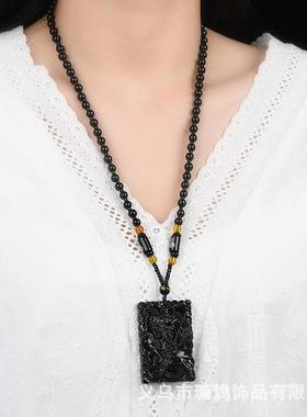 仿黑曜石关二爷关公吊坠男士项链武财神关羽义薄云天项链