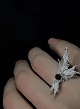 欧美设计感乌鸦戒指男女款冷淡风鸟类独特小众高级开口可调节指环