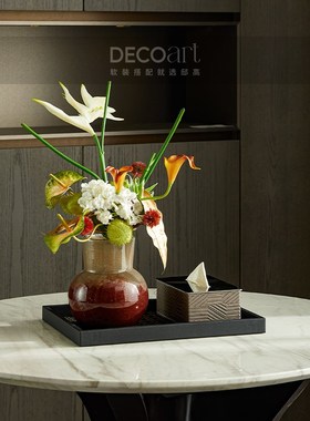 邸高家居 商业空间样板间会议室桌面摆件 洽谈桌托盘插花花瓶搭配