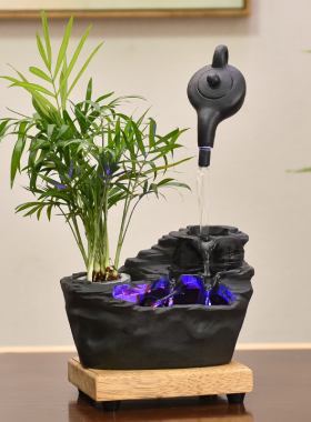 新中式陶瓷流水喷泉摆件创意办公室客厅桌面装饰茶室招财循环水景