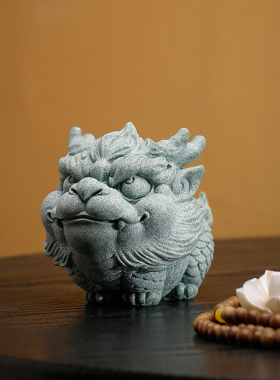 中式精品青砂石桌面招财麒麟摆设摆件创意鱼缸沉水造景貔貅装饰品
