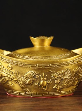 铜开盖元宝摆件 铜元宝摆件