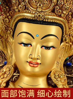 尼泊尔手工《文殊菩萨》宝石镶嵌家用《文殊普贤》桌面铜像摆件