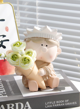 大艺术家捧花花瓶摆件戴耳环的珍珠少女玄关电视鞋柜插花乔迁装饰