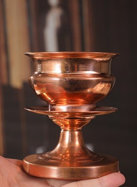 双层红铜高脚供水碗藏式家用一体式光面供水杯圣水杯净水贡杯摆件