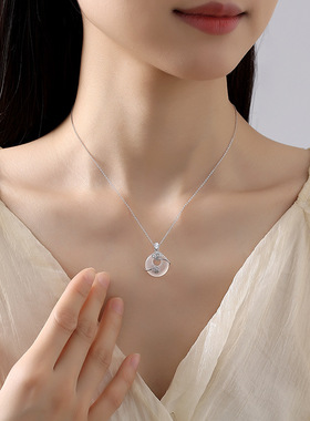 S925纯银如意平安扣项链女新中式国潮气质白玉髓锁骨链送生日礼物