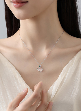 S925纯银白玉髓葫芦项链女新中式清冷感气质福禄锁骨链送生日礼物