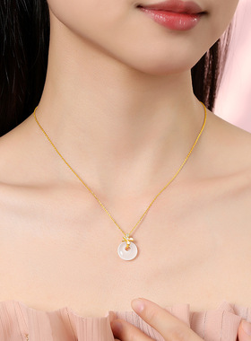 S925纯银丁香花平安扣项链女小众轻奢百搭花朵白玉髓锁骨链送礼物