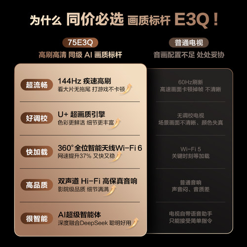 海信电视75E3Q 75英寸 AI智能高刷 Wi-Fi 6 液晶家用以旧换新补贴 - 图0
