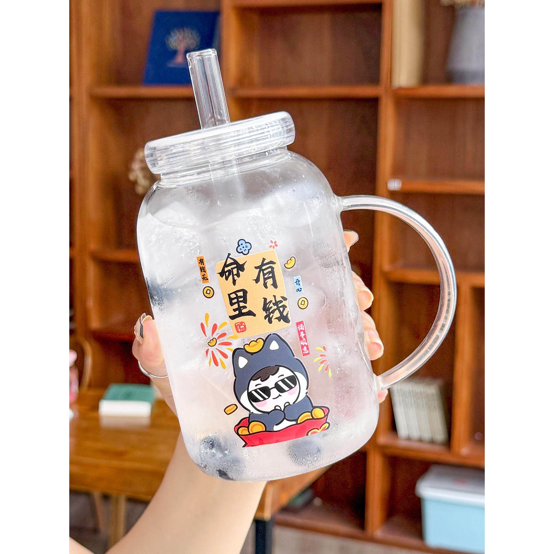 耐高温吸管玻璃杯高颜值把手水杯家用珍珠奶茶冷饮女生大容量杯子,淘宝优惠券,粉丝福利购,淘宝优惠卷