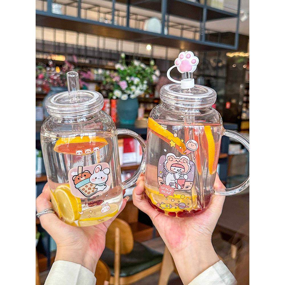 耐高温吸管玻璃杯高颜值把手水杯家用珍珠奶茶冷饮女生大容量杯子,淘宝优惠券,粉丝福利购,淘宝优惠卷