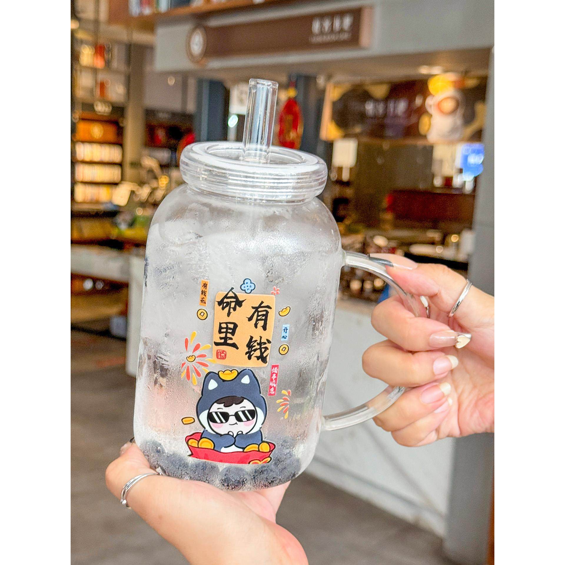 耐高温吸管玻璃杯高颜值把手水杯家用珍珠奶茶冷饮女生大容量杯子,淘宝优惠券,粉丝福利购,淘宝优惠卷