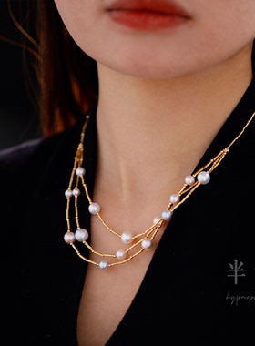 粉月梨花4号莫兰迪色系三层纯银配件混搭爆闪百搭气质珍珠项链