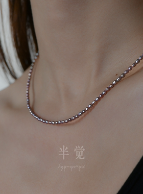 半觉炫彩紫色米型小点位绝色淡水珍珠百搭叠戴简约项链礼物可开票